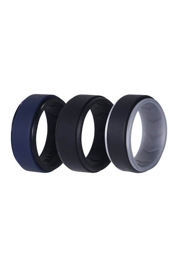 Silicone Wedding Ring for Men: 3 Pack 8mm Width Breathable Air Grooves Silicone Rubber Wedding Engagement Bands Christmas Valentine's Day Gift, Size 8