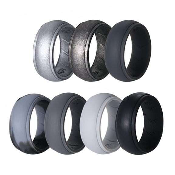 Avaner Silicone Wedding Ring for Men: 7 Pack 8mm Width Breathable Air Grooves Silicone Rubber Wedding Engagement Bands Christmas Valentine's Day Gift, Size 8