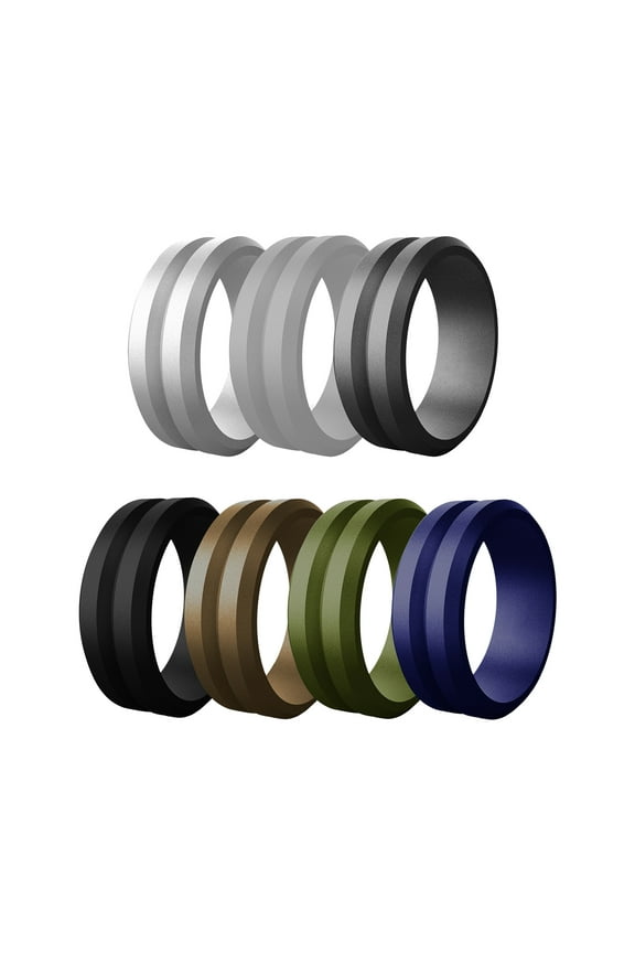 Silicone Wedding Ring for Men: 8 Pack 8mm Width Breathable Air Grooves Silicone Rubber Wedding Engagement Bands New Year Valentine's Day Gift, Size 12