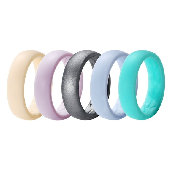 Avaner Silicone Wedding Ring for Women: 5 Pack 5.4mm Width Breathable Air Grooves Silicone Rubber Wedding Engagement Bands Valentine's Day Christmas Gift, Size 6