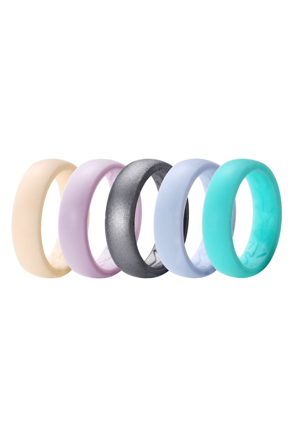 Silicone Wedding Ring for Women: 5 Pack 5.4mm Width Breathable Air Grooves Silicone Rubber Wedding Engagement Bands Valentine's Day Christmas Gift, Size 6