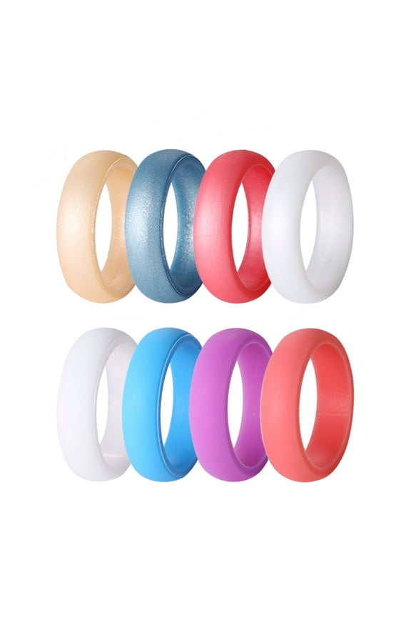 Silicone Wedding Ring for Women: 7 Pack 6mm Width Breathable Air Grooves Silicone Rubber Wedding Engagement Bands Valentine's Day Gift(Size 9,7Colors)
