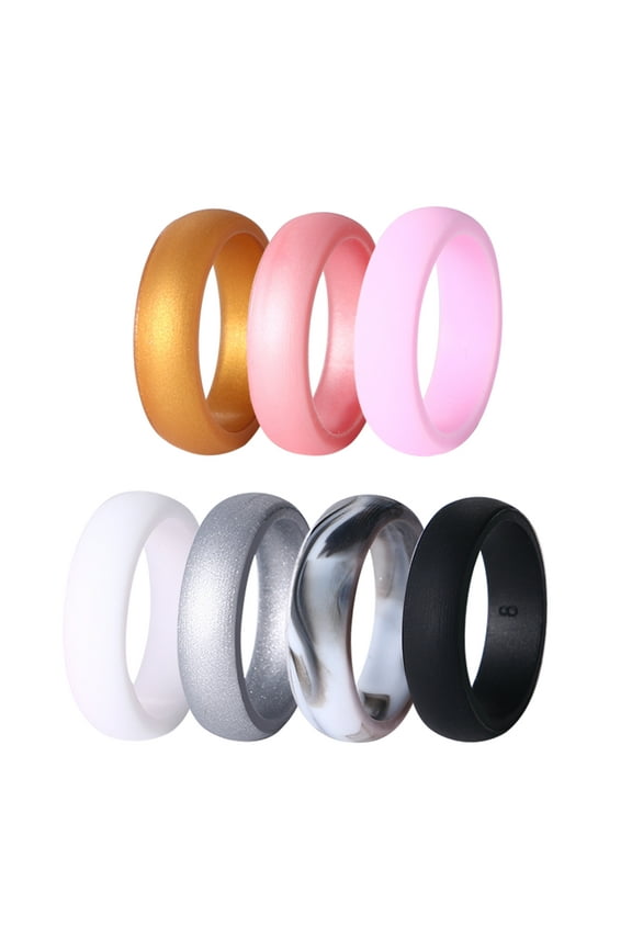 Silicone Wedding Ring for Women: 7 Pack 6mm Width Breathable Air Grooves Silicone Rubber Wedding Engagement Bands Valentine's Day Gift(Size 9,7Colors)