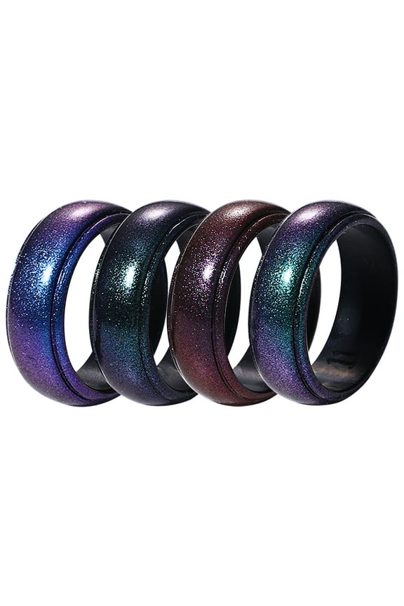 Silicone Wedding Ring for Men: 4 Pack 8mm Width Breathable Air Grooves Silicone Rubber Wedding Engagement Bands Valentine's Day Gift, Size 13