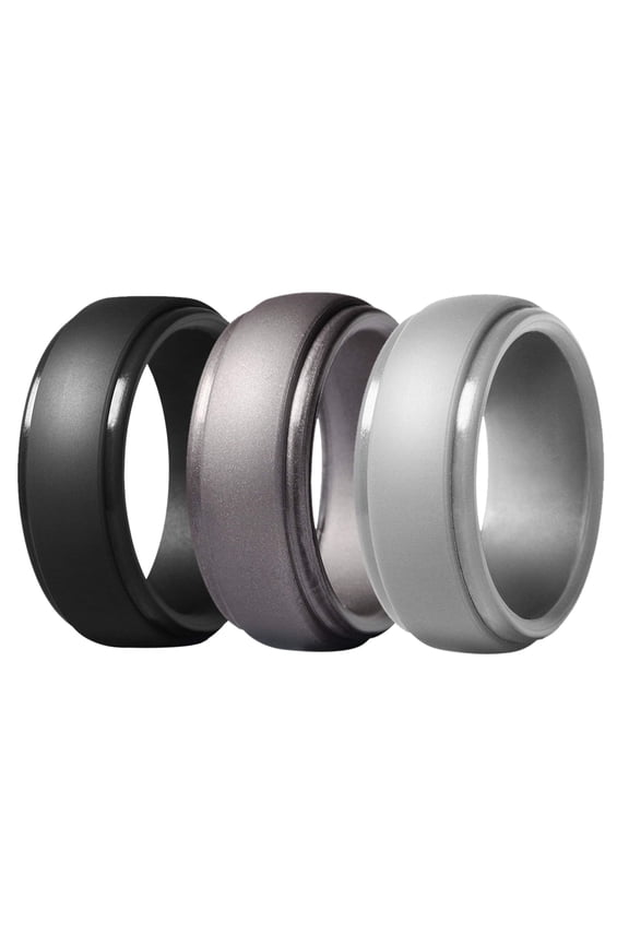 Silicone Wedding Ring for Men: 3 Pack 8mm Width Breathable Air Grooves Silicone Rubber Wedding Engagement Bands Valentine's Day Gift, Size 13
