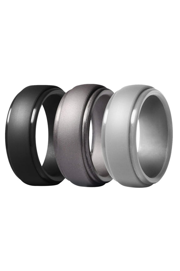 Silicone Wedding Ring for Men: 8 Pack 8mm Width Breathable Air Grooves Silicone Rubber Wedding Engagement Bands Valentine's Day Gift, Size 14