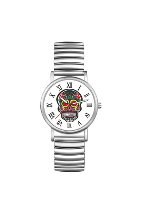 Skull Elastic Strap Watch for Women Men: Roman Numeral Scale Ultra-Thin Analog Quartz Watch for Halloween