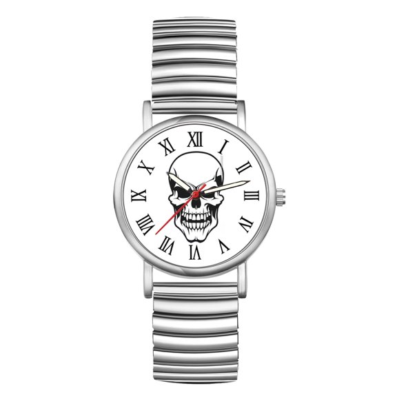 Avaner Skull Elastic Strap Watch for Women Men: Roman Numeral Scale Ultra-Thin Analog Quartz Watch for Halloween