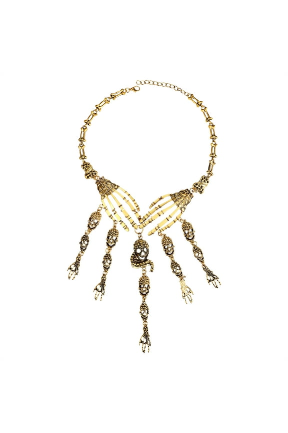 Skull Skeleton Hand Bone Pendant Necklace Punk Gothic Skull Tassel Bone Chain Choker Halloween Statement Necklace Jewelry Black