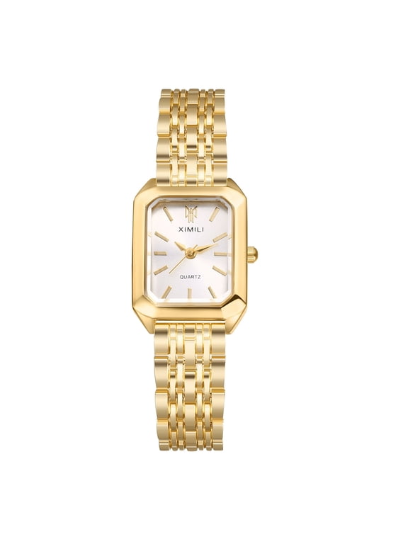 Square Watches for Women, Gold Stainless Steel Bracelet Ladies Small Face Watches, Dainty Women's Compact Elegant Wrist Watches