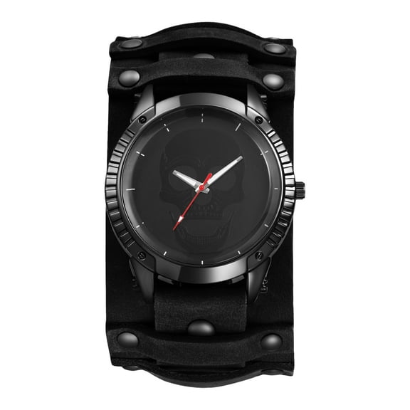 Avaner Steampunk Analog Quartz Watch: Large Skull Dial Watch with Wide Leather Strap and Bar Scale for Men - for Party, Leisure, Business, Gifts