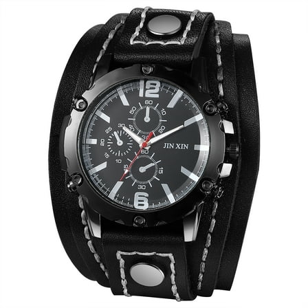 Avaner Steampunk Analog Quartz Watch: Multi-layer Leather Strap Watch with Three-eye Decorative Dial and Bar Scale for Men - for Gifts