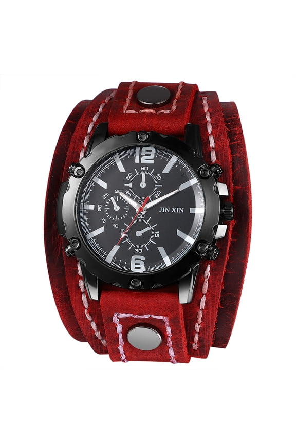 Steampunk Analog Quartz Watch: Multi-layer Leather Strap Watch with Three-eye Decorative Dial and Bar Scale for Men - for Gifts