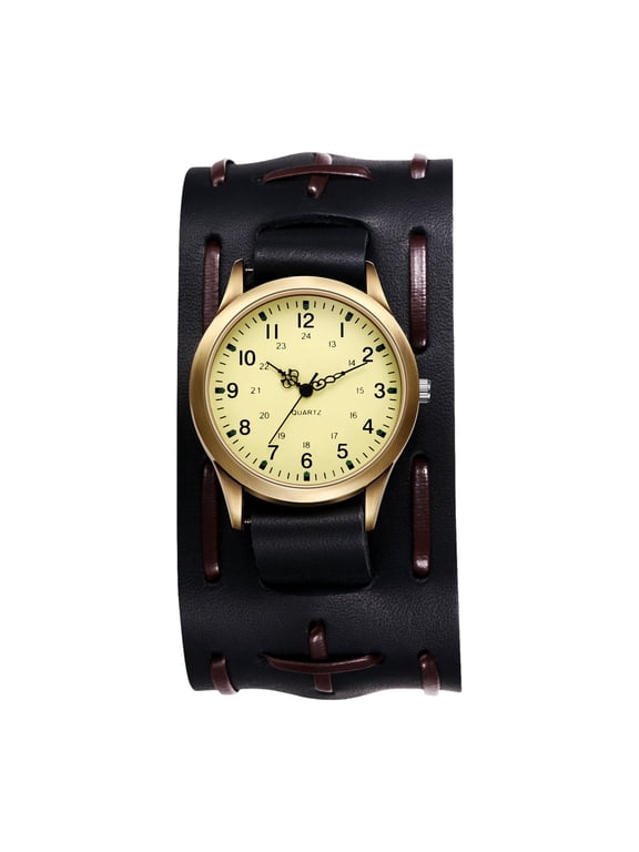 Steampunk Analog Quartz Watch for Men: Detachable Genuine Leather Strap Watch with 24-Hour Arabic Numeral Scale Dial - for Gifts