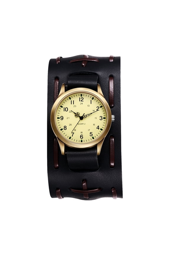 Steampunk Analog Quartz Watch for Men: Detachable Genuine Leather Strap Watch with 24-Hour Arabic Numeral Scale Dial - for Gifts