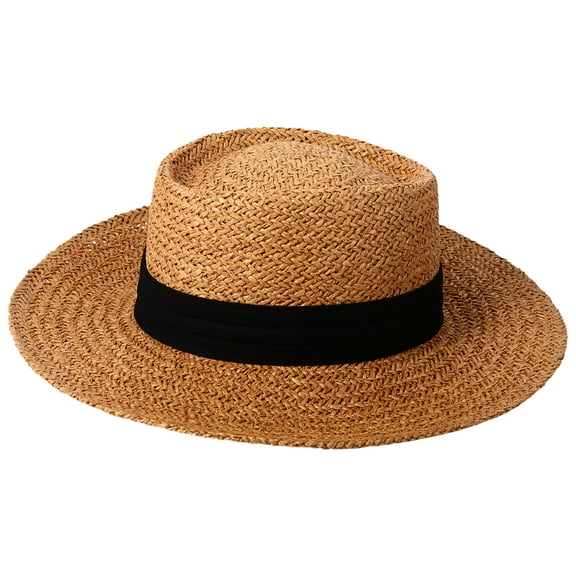 Avaner Straw Boater Summer Sun Hat - Wide Brim Fedora Panama Summer Beach Hat for Men Women(Size:M)