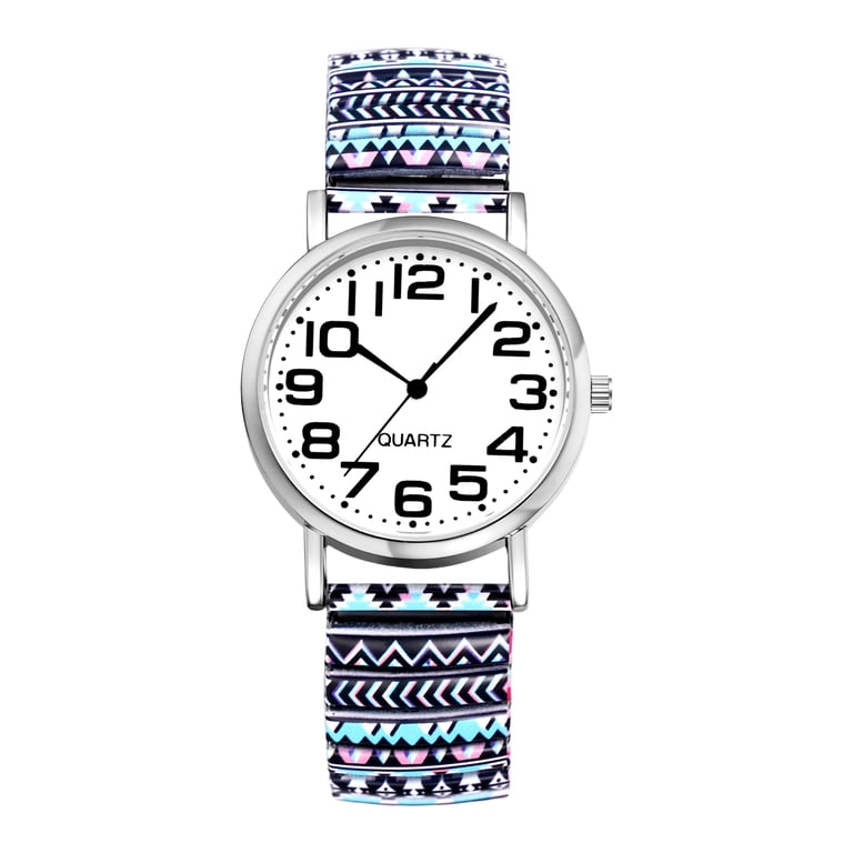 Women\'s Silver Analog Quartz Big Numbers Easy Reader Stretch Band Wrist Watch s-l400.jpg main image 3