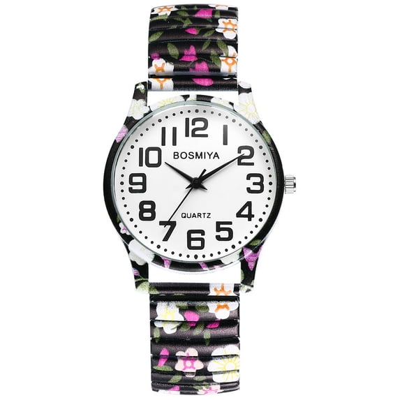 Avaner Stretch Band Watches for Women: Bohemia Flower Easy Reader Elastic Band Watch Large Face Big Number Analog Quartz Bracelet Watch Expansion Band Wristwatch