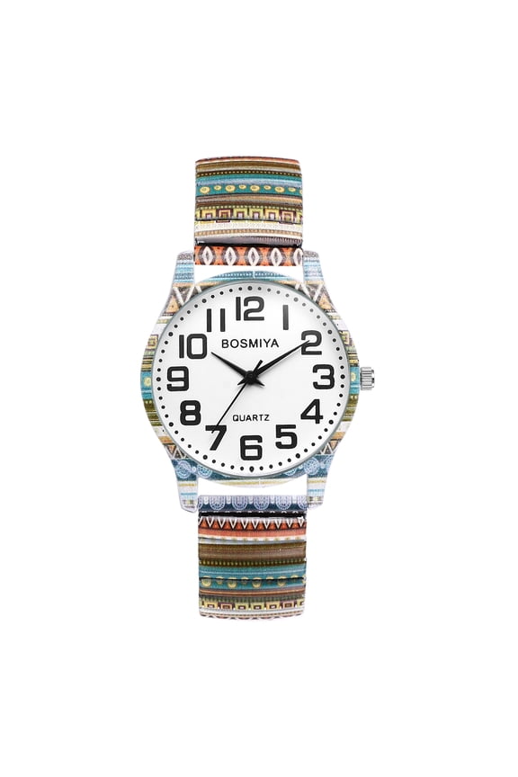 Stretch Band Watches for Women: Bohemia Flower Easy Reader Elastic Band Watch Large Face Big Number Analog Quartz Bracelet Watch Expansion Band Wristwatch(small)