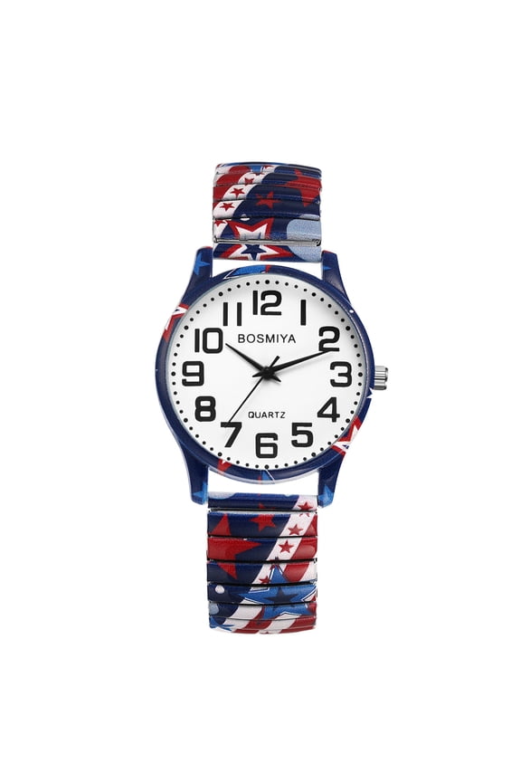 Stretch Band Watches for Women: Bohemia Flower Easy Reader Elastic Band Watch Large Face Big Number Analog Quartz Bracelet Watch Expansion Band Wristwatch - Christmas Gift