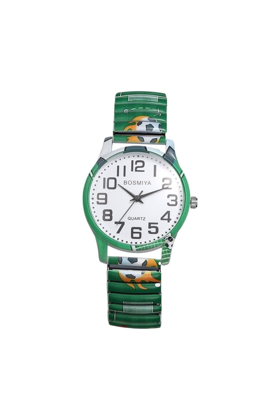 Stretch Band Watches for Women Men: Bohemia Football Theme Easy Reader Elastic Band Watch Large Face Big Number Analog Quartz Bracelet Watch Expansion Band Wristwatch