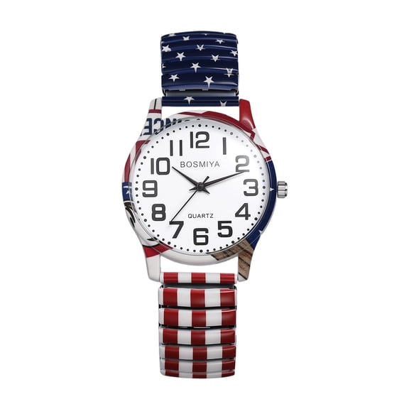 Avaner Stretch Band Watches for Women Men: Bohemia Patriotic Theme Easy Reader Elastic Band Watch Large Face Big Number Analog Quartz Bracelet Watch Expansion Band Wristwatch - Independence Day gift