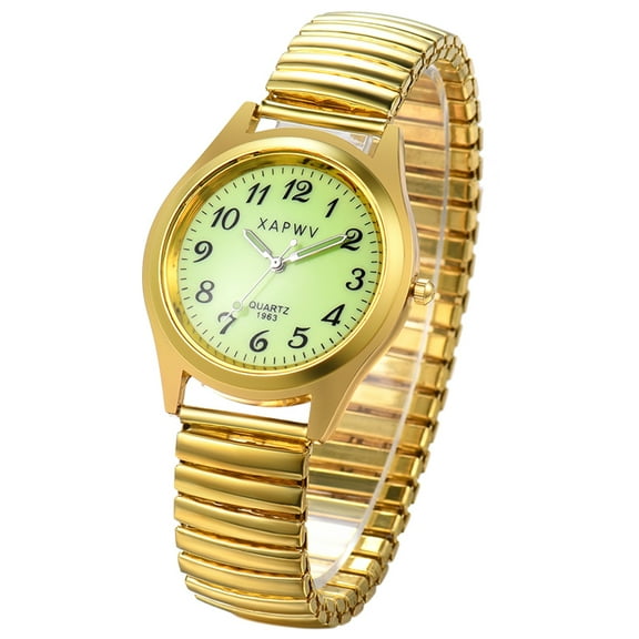 Avaner Stretch Strap Watch for Men: Ultra Thin Easy Reader Watch with Elastic Strap Golden/Silver Tone Stretch Band Watches