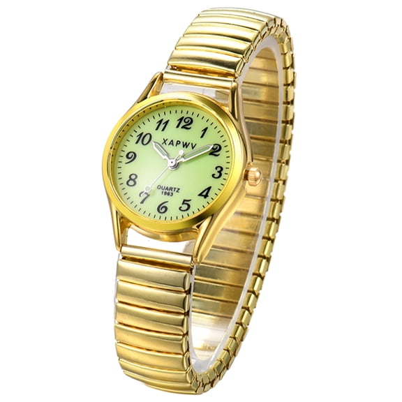 Avaner Stretch Strap Watch for Women: Ultra Thin Easy Reader Watch with Elastic Strap Golden/Silver Tone Stretch Band Watches