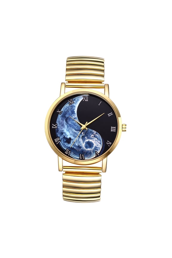 Stretch Strap Watch for Women: Analog quartz Elastic Strap Watch with Roman numerals and Tai Chi Decorative Dial