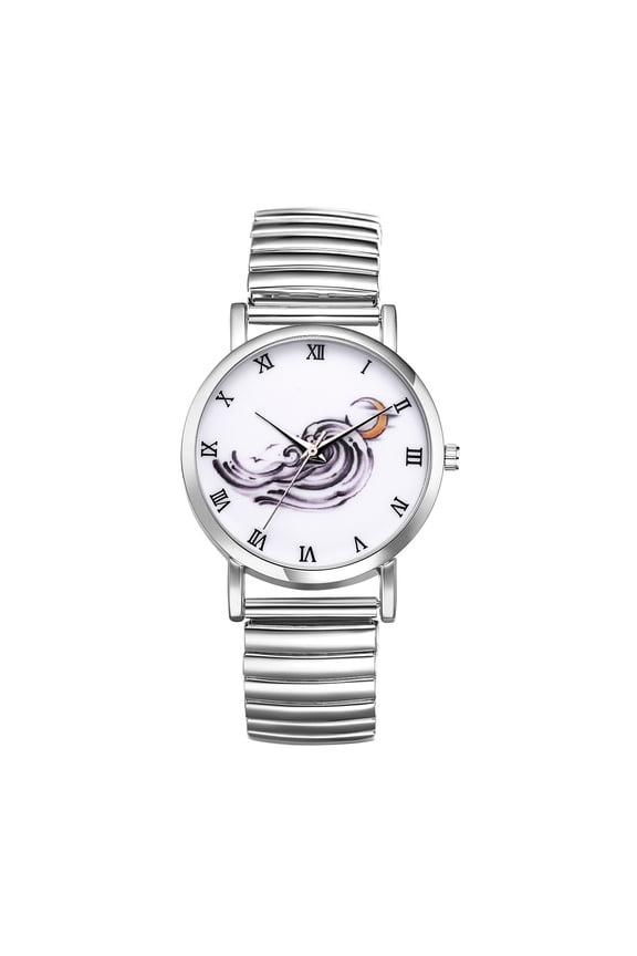 Stretch Strap Watch for Women: Analog quartz Elastic Strap Watch with Roman numerals and Tai Chi Decorative Dial