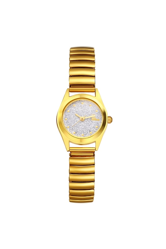 Stretch Strap Watch for Women:Big Dial Easy Reader Watch Gold/Silver Tone Elastic Stretch Band Wristwatch