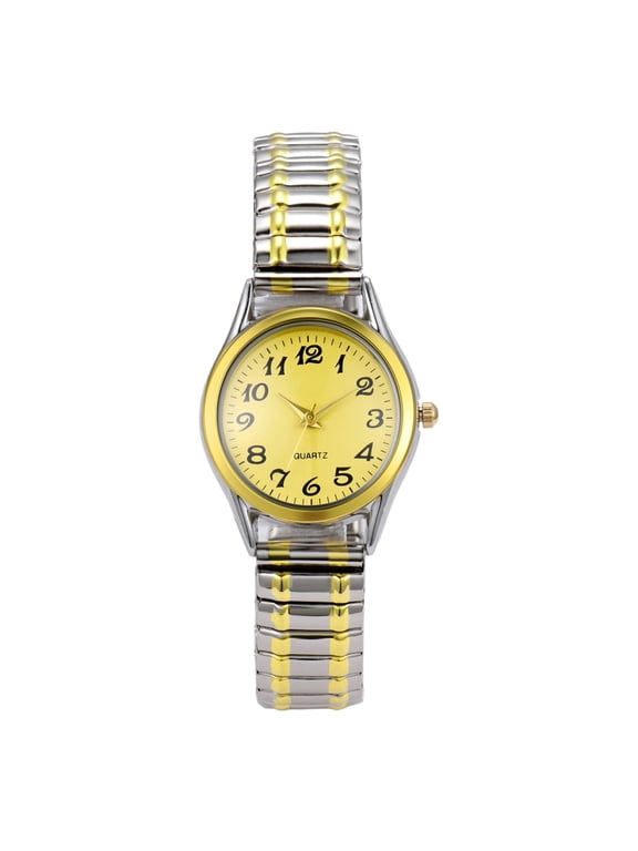 Stretch Strap Watch for Women: Ultra Thin Easy Reader Watch with Elastic Strap Golden/Silver Tone Stretch Band Wistwatch