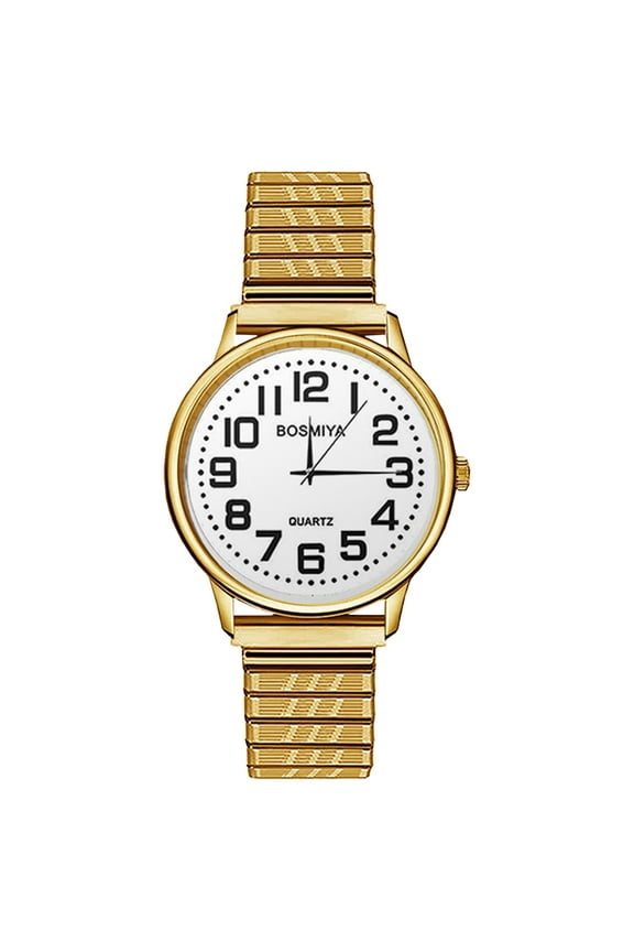 Stretch Watch for Men, Clear and Easy To Read Large Arabic Numerals Dial Stainless Steel Strap Portable Stretch Watch