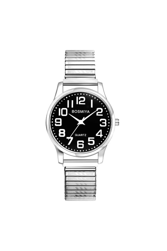 Stretch Watch for Men, Clear and Easy To Read Large Arabic Numerals Dial Stainless Steel Strap Portable Stretch Watch
