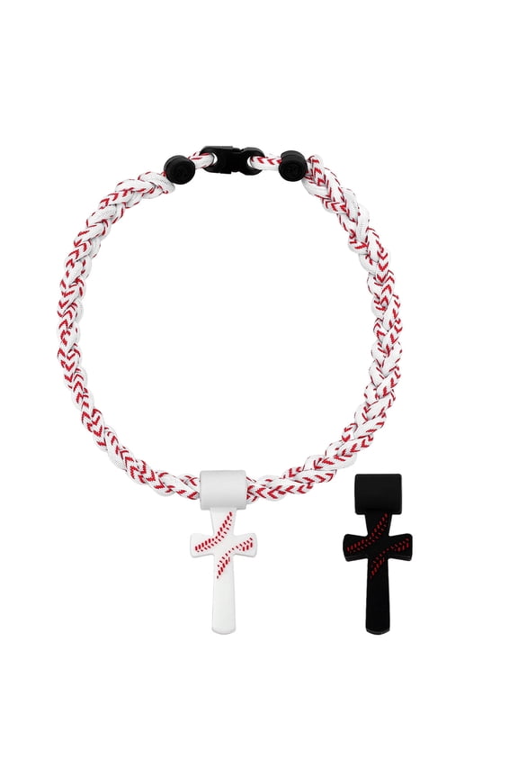 Three-Braid Rope Baseball Tornado Cross Necklace,Silicone Cross Pendant, Sports Braided Tornado Baseball Necklace Gifts for Men, 18 Inches