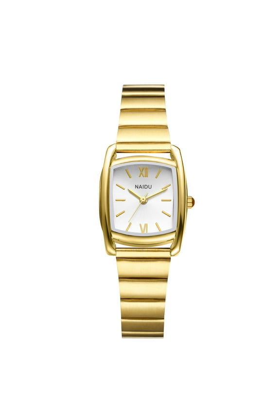 Tonneau-shaped Case Watches for Women, Gold Stainless Steel Bracelet Ladies Small Face Watches, Dainty Waterproof