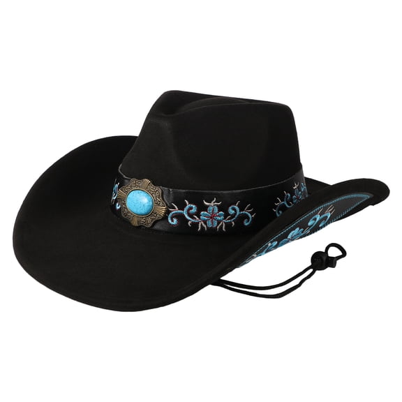 Avaner Turquoise Embroidery Vintage Wide Brim Western Cowboy Hat for Women Men: Faux Suede Ethnic Style for Outdoor Party Vacation, Unisex