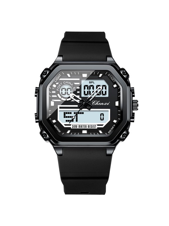 Unisex Analog Digital Sports Watch with Alarm, Stopwatch and Silicone Strap, Black