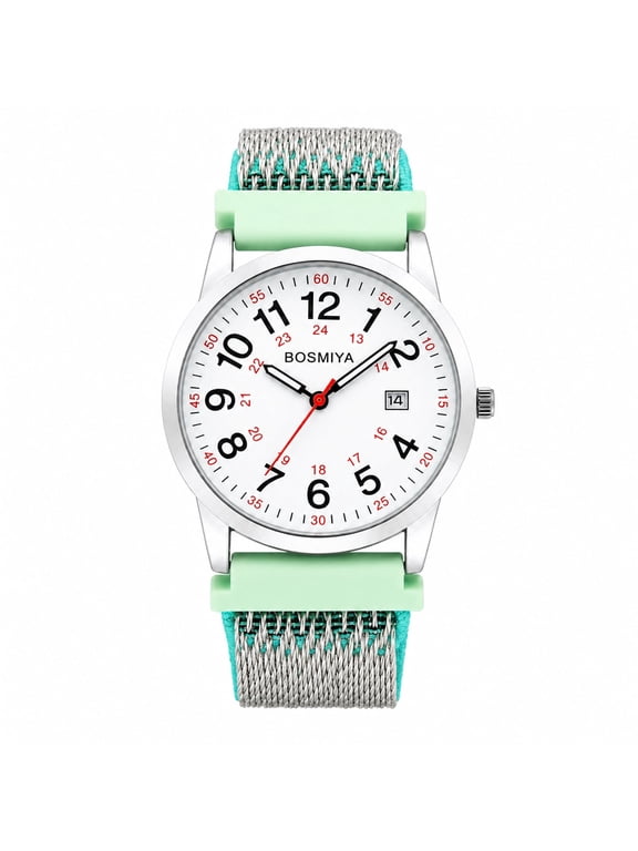 Unisex Elastic Woven Nylon Strap Watch: Large Number Calendar Dial 24-Hour Scale Analog Quartz Wristwatch
