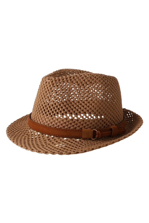 Unisex Hollow Woven Fedora Hat: Breathable Straw-Like Summer Sun Cap for Beach Travel Daily