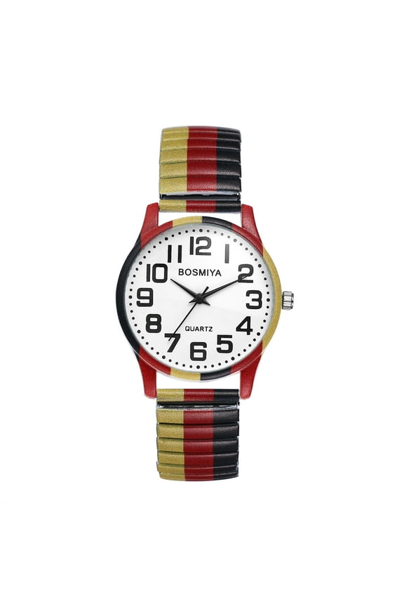 Unisex Stainless Steel Watch: Easy-Read Dial with Arabic Numerals Quartz Expansion Band Watch German Flag Design Comfortable and Stylish for Men and Women