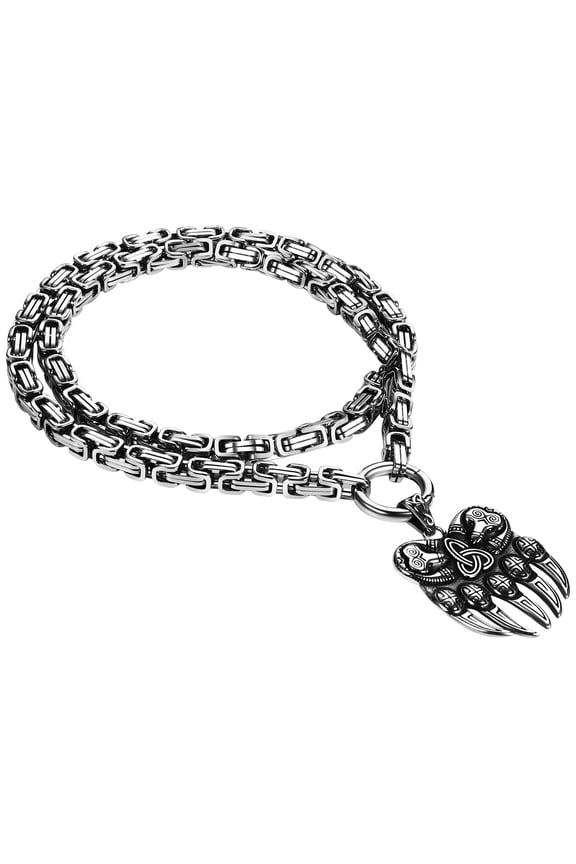 Viking Necklace for Men with Wolf Head King Chain: Vintage Nordic Amulet Pendant Necklace Stainless Steel Amulet Jewelry Gift