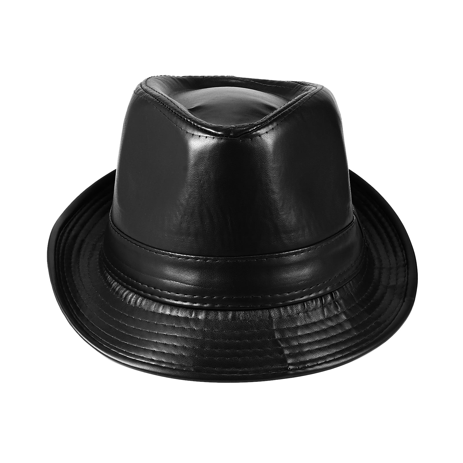 Jazz Rapper Hat Avaner Vintage Jazz Hats for Men PU Leather Bowler Hat Foldable Jazz ...