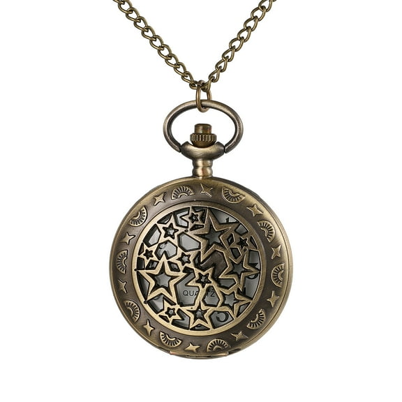 Avaner Vintage Men's Pocket Watch: Analog Quartz with Arabic Numerals and Bronze Vintage Hollow Five-Pointed Star Sweater Chain Watch