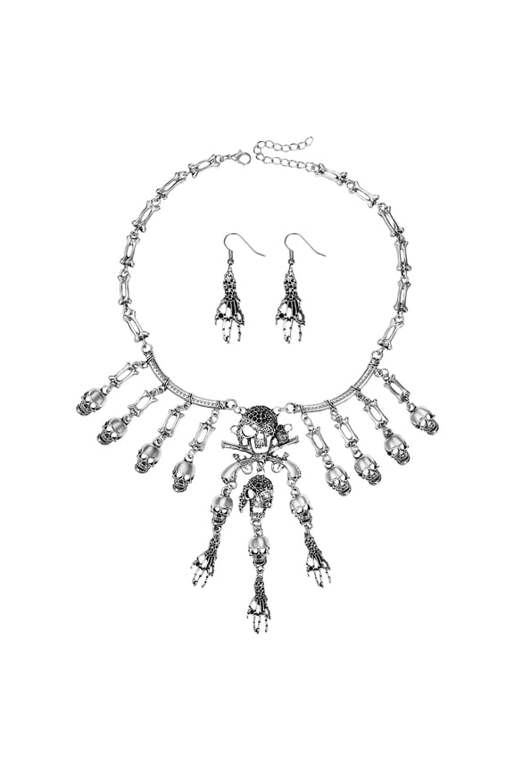 Vintage Pirate Skull Tassel Charm Necklace and Skull Earring Horror Necklace for Women