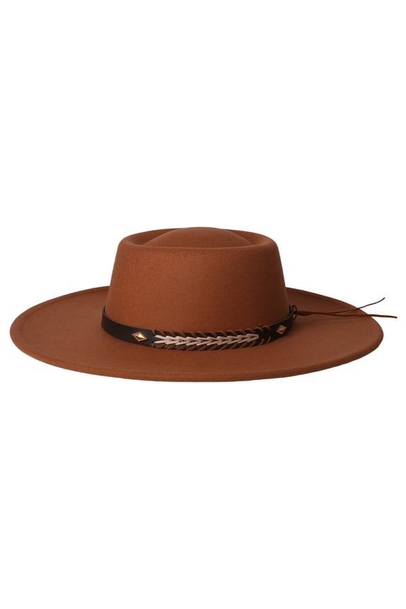 Vintage Wide Brim Felt Hat for Women Men:Braided Belt Fedora Hat, Unisex - daily commutes, parties, photo shoots, western styling