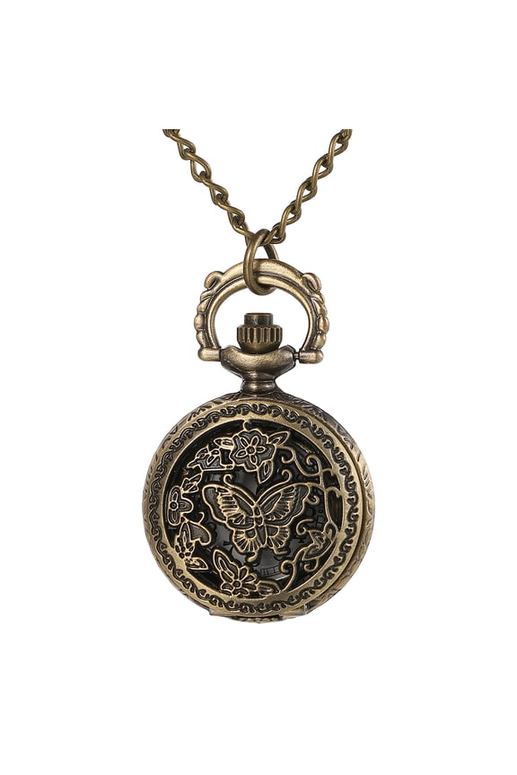 Vintage Women's Analog Quartz Hollow Butterfly Decorated Pocket Watch: Arabic Numeral Necklace Sweater Chain Watch - All Seasons