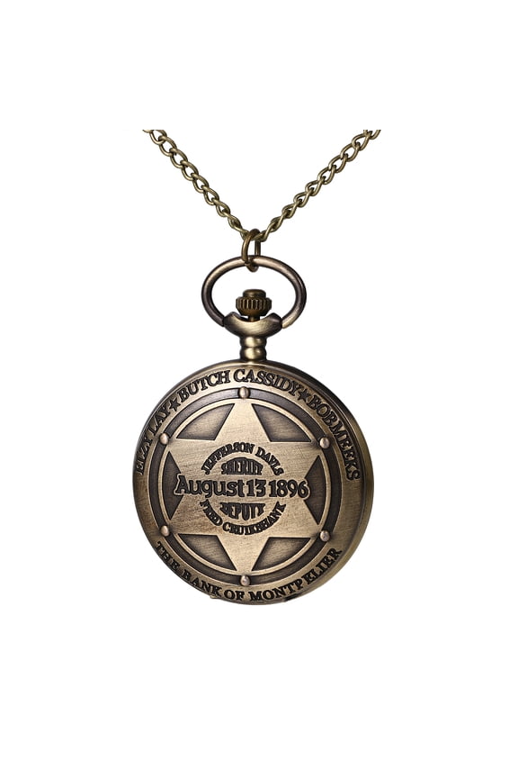 Western Pioneer Pocket Watch: Men Women Analog Quartz Vintage Arabic Numeral Dial 1896 Sheriff Badge Design Unisex Pendant Watches