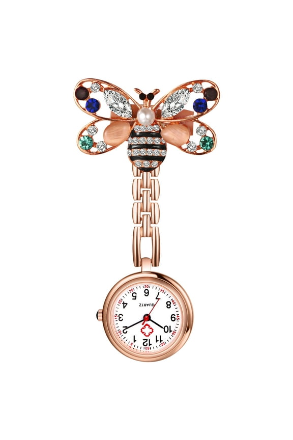 Women Bee Brooch Nurse Watch for Nurses Doctors Badge Stethoscope Quartz Fob Watch with Arabic Number Markers