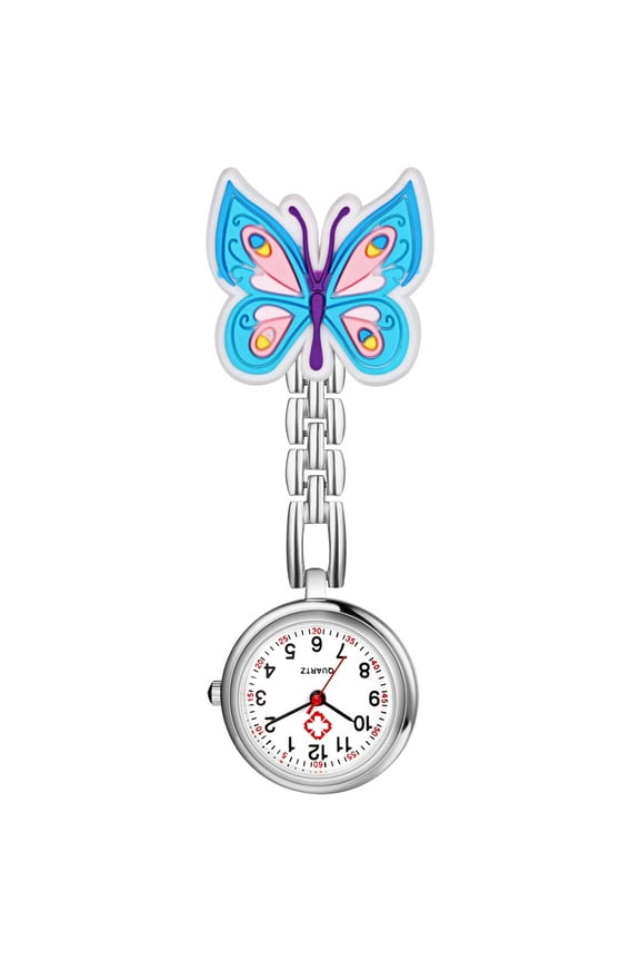 Women Butterfly Brooch Nurse Watch for Nurses Doctors Badge Stethoscope Quartz Fob Watch with Arabic Number Markers
